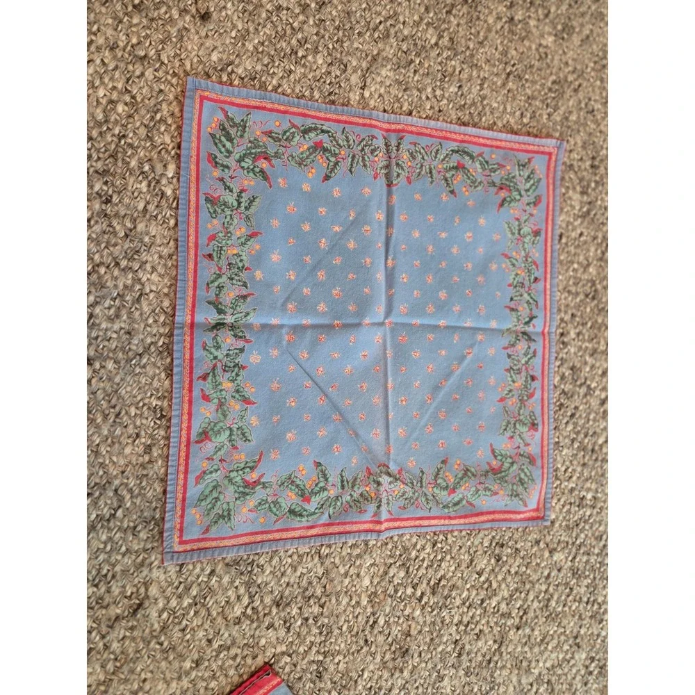 Set of 12 Williams Sonoma Provence Blue Red Napkin Floral 100% Cotton - read
